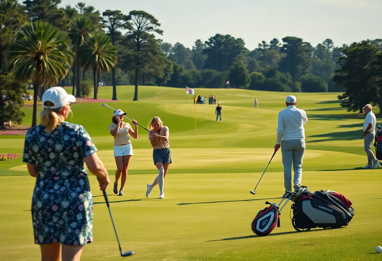 Ladies golf tournament in action on a beautiful course