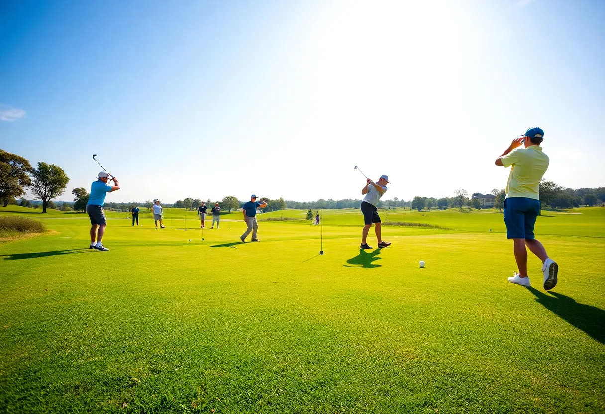 Professional golfer practicing on a course