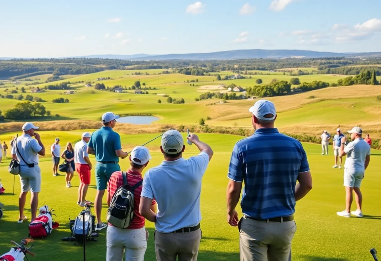 Golf tournament featuring lively players on an idyllic golf course