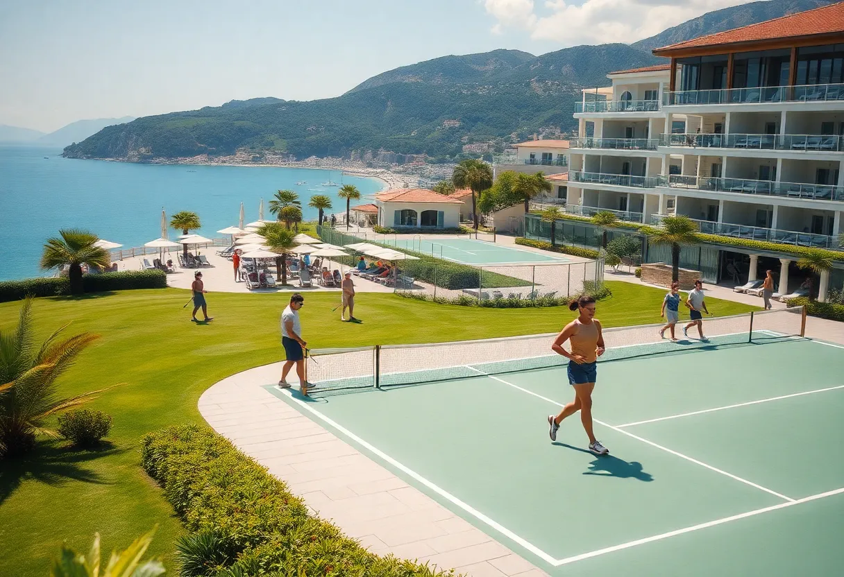 Luxurious resort featuring sports activities like golf and tennis.