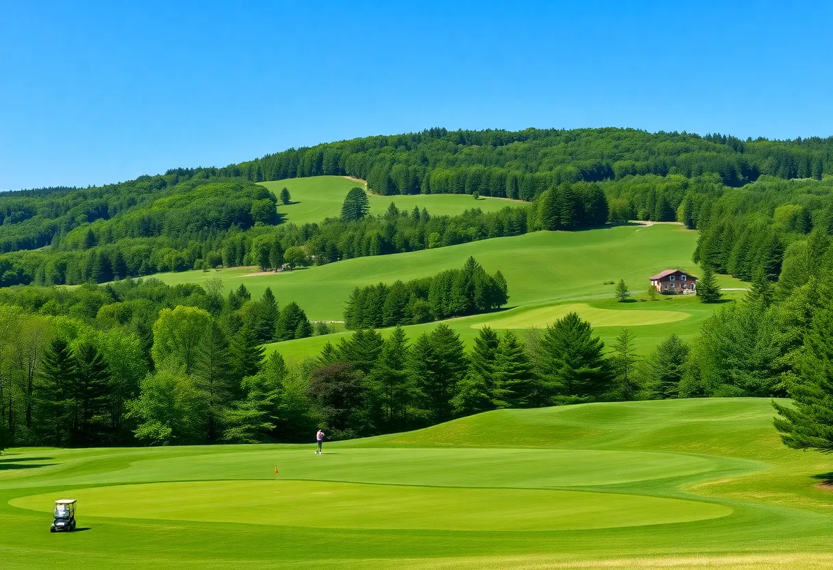 A beautiful golf course in Maine with golfers playing