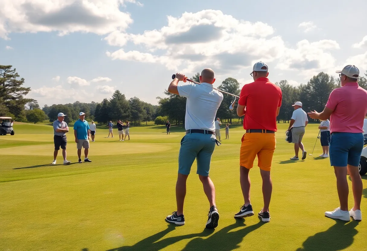 Golf players competing at the Miura Cup on a sunny day