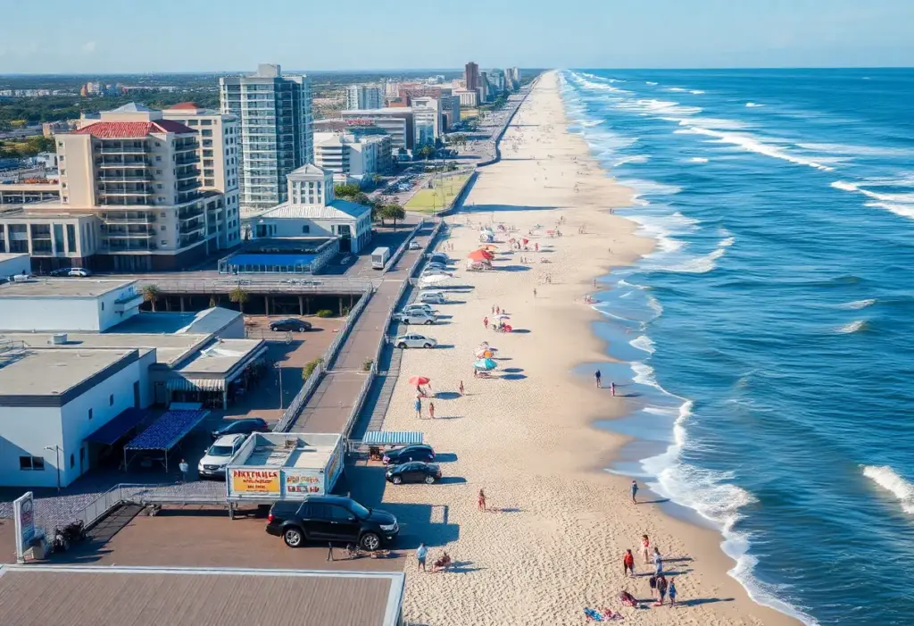 Scenic view of families enjoying Myrtle Beach with its beautiful coastline