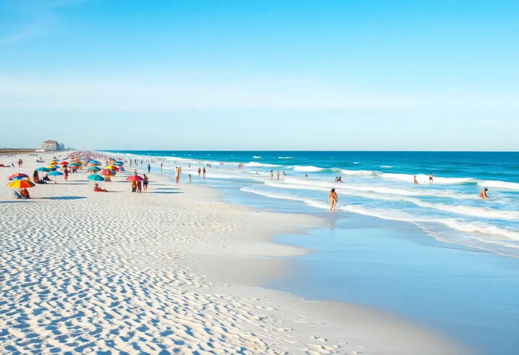 Beautiful Myrtle Beach with people enjoying the sun and sand