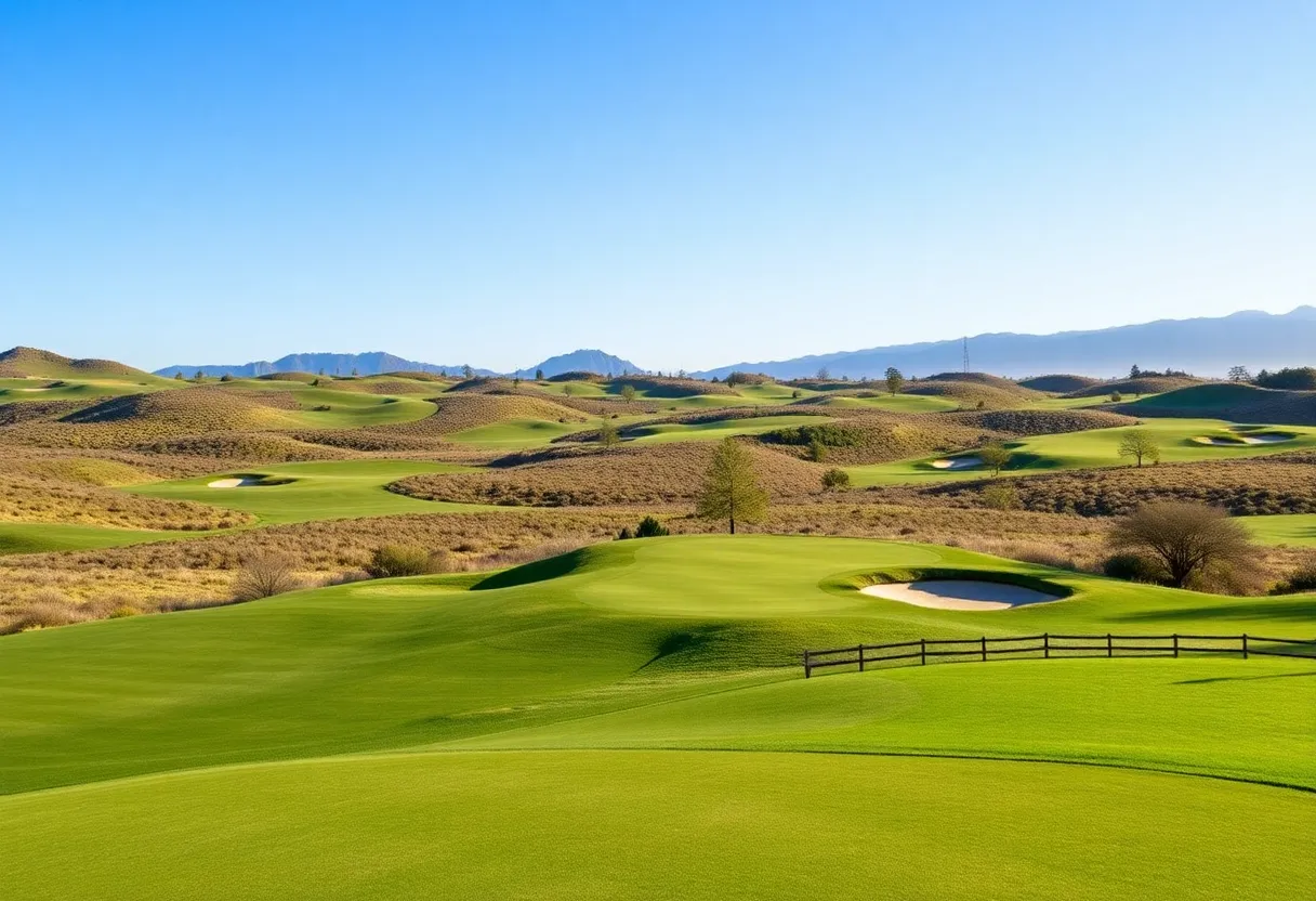 Scenic view of Old Town Club golf course featuring rolling hills and double greens
