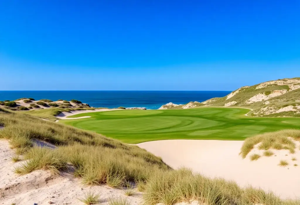 Aerial view of Oleada Golf Links in Mexico showcasing natural terrain and ocean views.