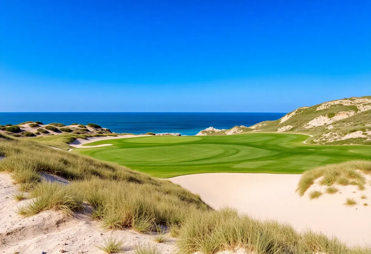 Aerial view of Oleada Golf Links in Mexico showcasing natural terrain and ocean views.