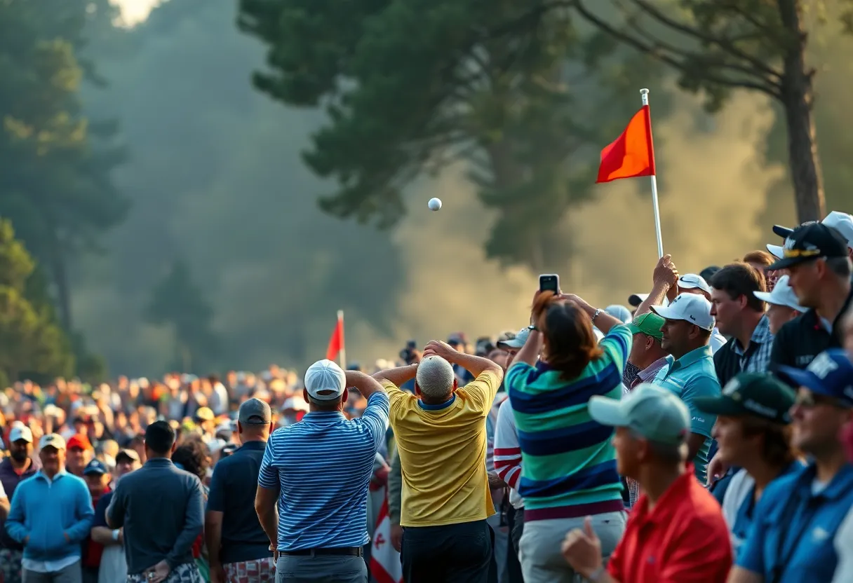 Golf tournament scene with players under pressure.