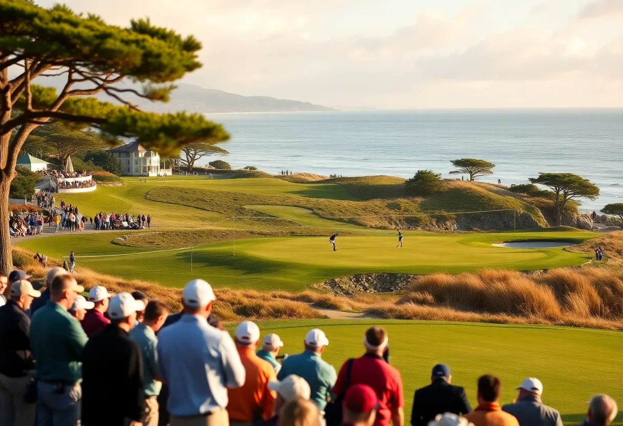 Golfers playing at Pebble Beach during the Pro-Am