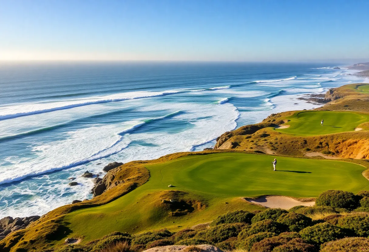 Golfers playing at Pebble Beach Golf Links