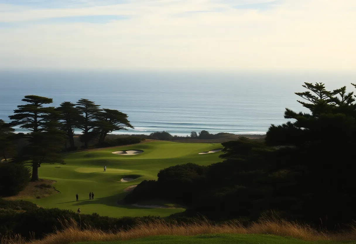 Beautiful view of Pebble Beach Golf Links during a golf tournament