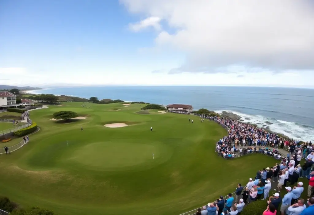 A stunning view of Pebble Beach Golf Links during the Pro-Am tournament.