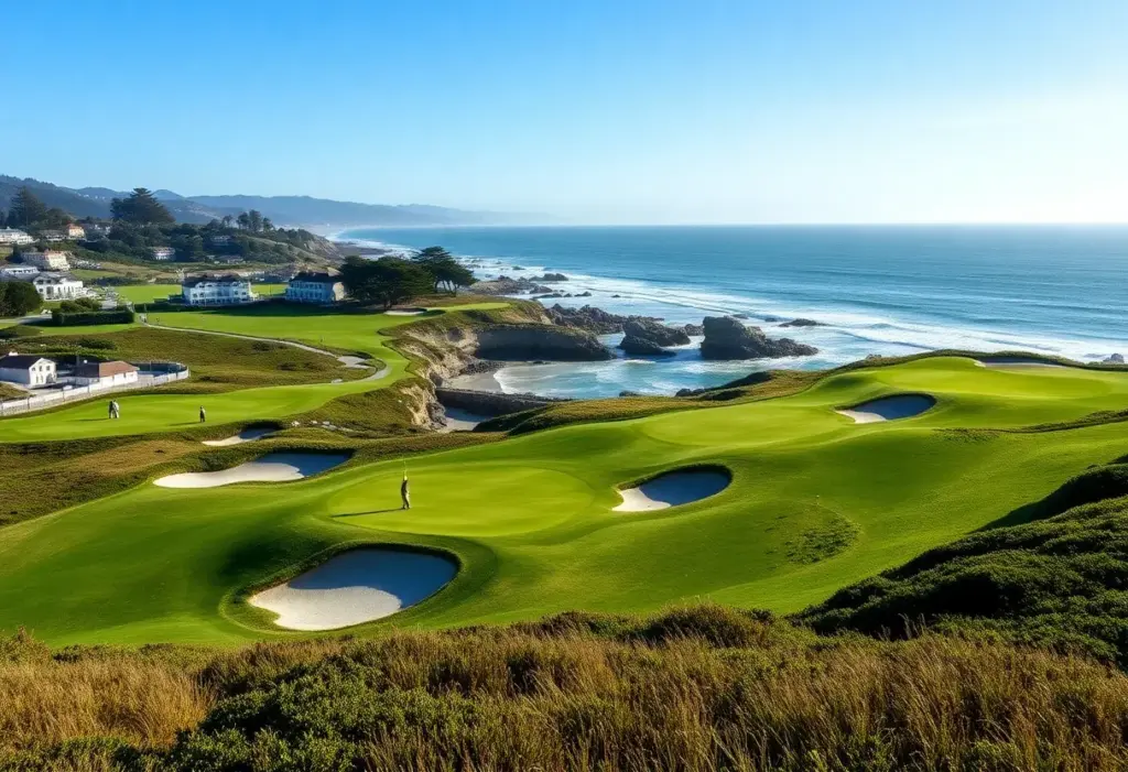 Scenic view of Pebble Beach golf course with ocean backdrop