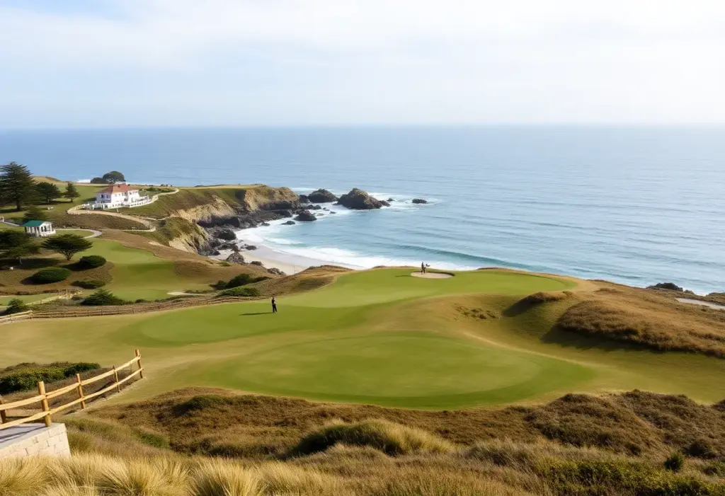 Scenic view of Pebble Beach Golf Course during the Pro-Am event