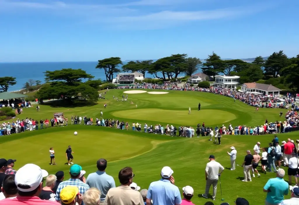Pebble Beach Pro-Am featuring golfers and spectators