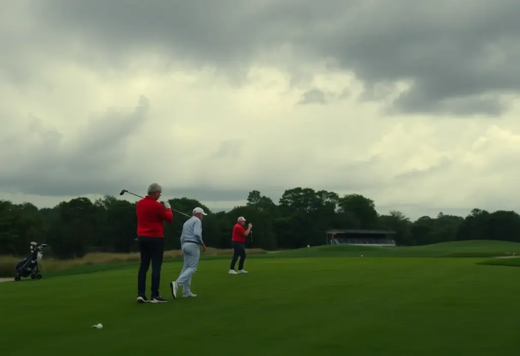 Golf course at Pebble Beach Pro-Am during challenging weather