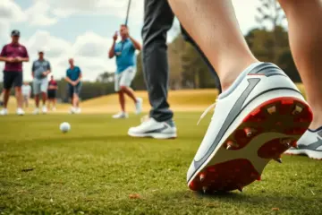 Golf players wearing advanced spike technology during a tournament