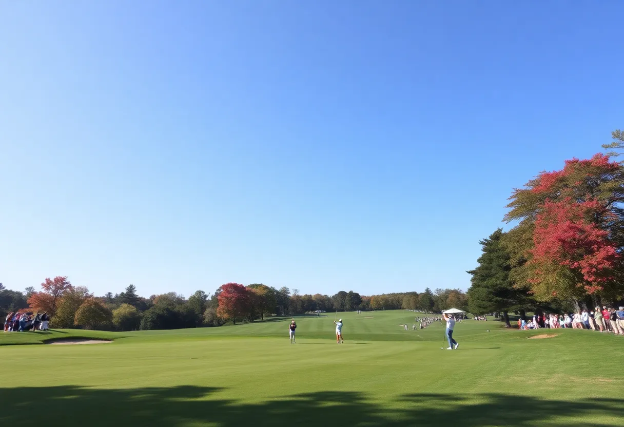 View of the Philippine Golf Championship at Wack Wack Golf Club with golfers in action.