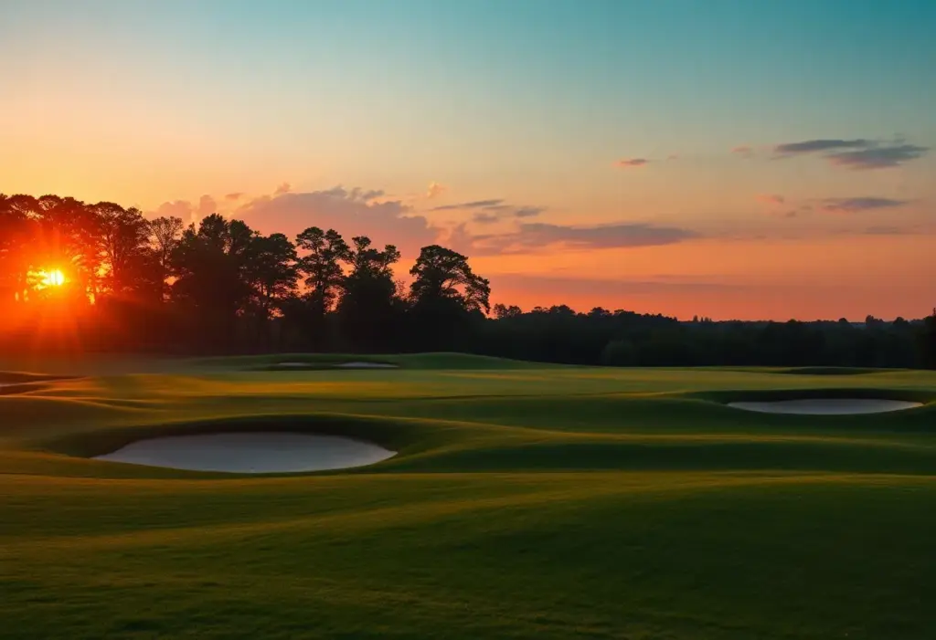 Scenic professional golf course at sunset