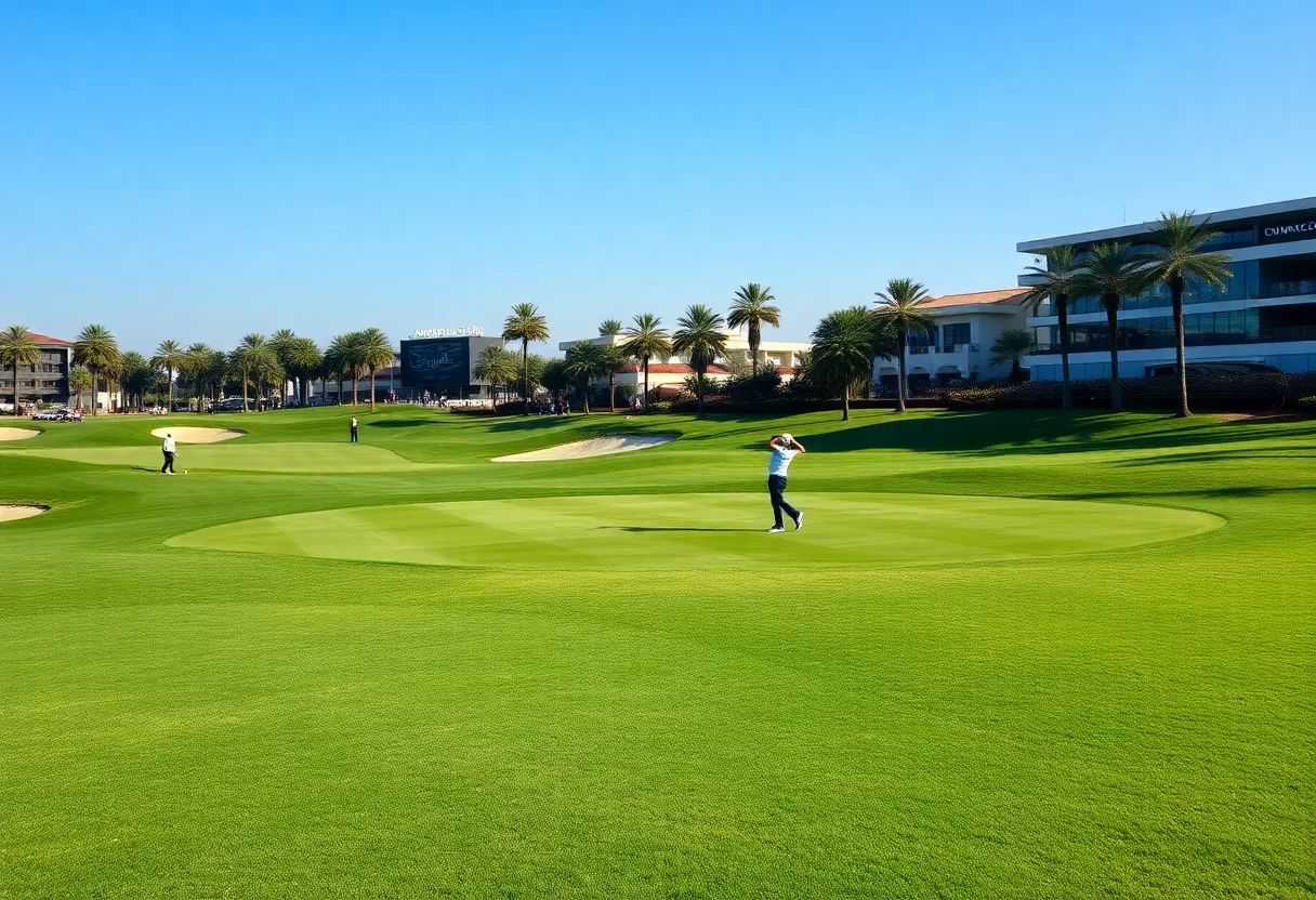 Professional golfers playing at Doha Golf Club during the Qatar Classic 2026