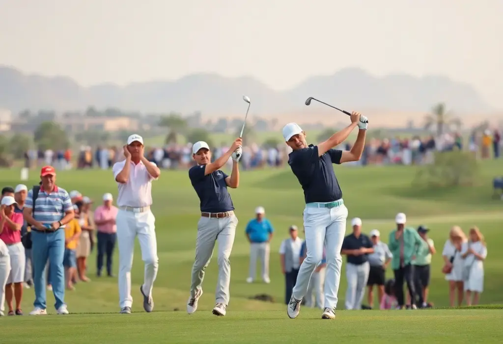 Golfers competing at the Qatar Masters 2023 at Doha Golf Club.