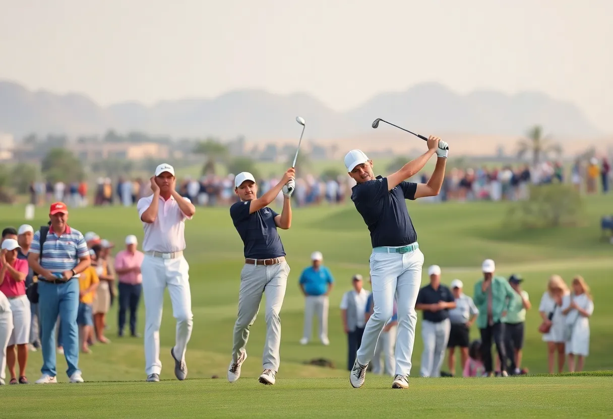 Golfers competing at the Qatar Masters 2023 at Doha Golf Club.