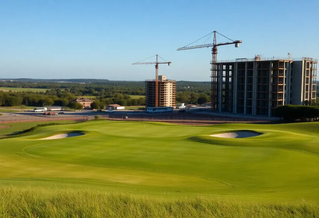 View of Raleigh golf course with townhome construction site nearby