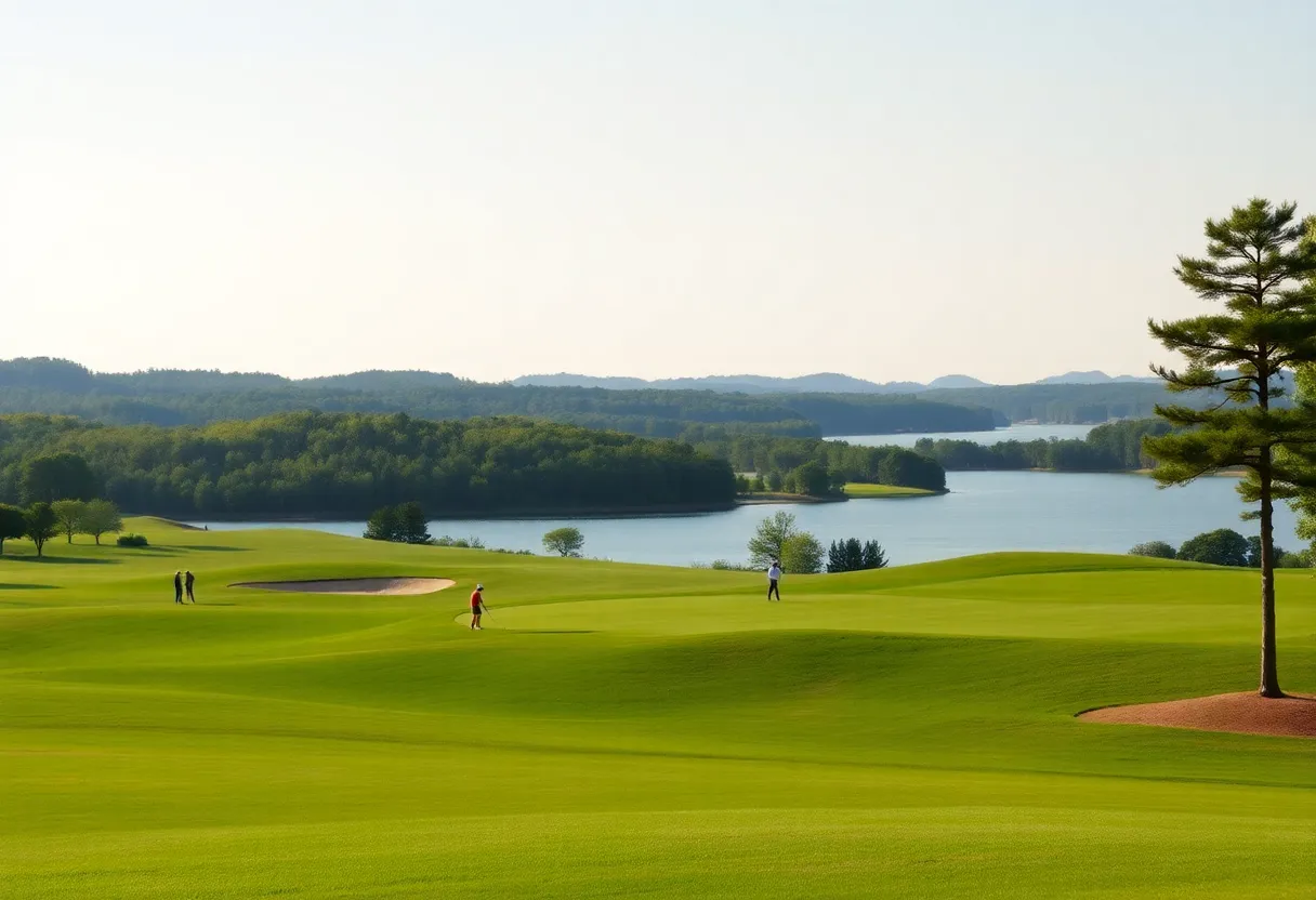 Golfers playing on the scenic Reynolds Lake Oconee golf course