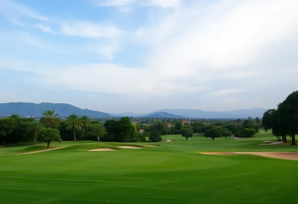 The fourth hole at Riviera Country Club, a long par 3 with challenging terrain.