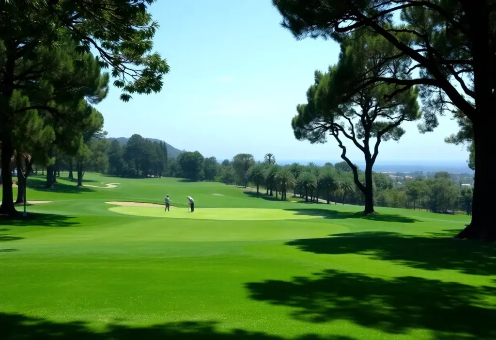 Aerial view of the fourth hole at Riviera Country Club with Kikuyu grass during the Genesis Invitational.