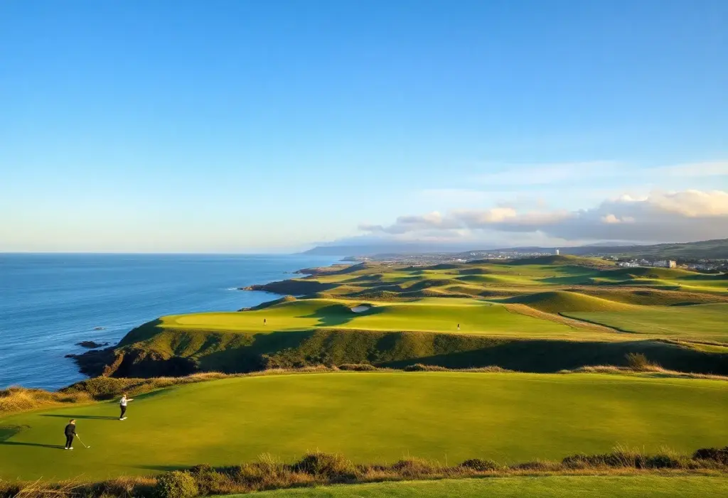 Golfers playing on the scenic Royal County Down Golf Course