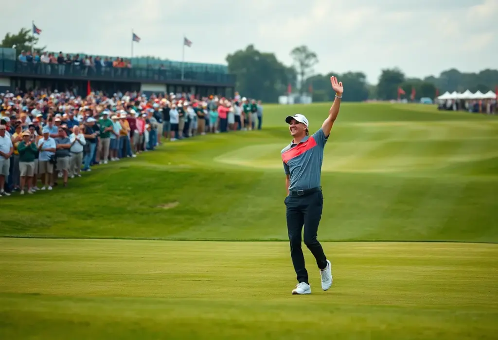 Golf player celebrating victory on the course