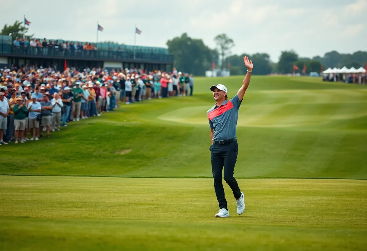 Golf player celebrating victory on the course