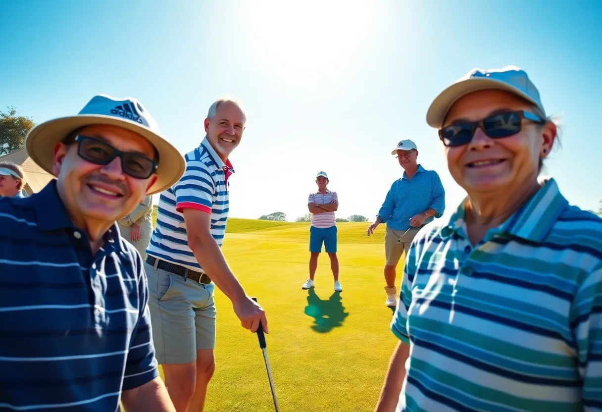 Golfers teeing off at the Staysure Legends Tour