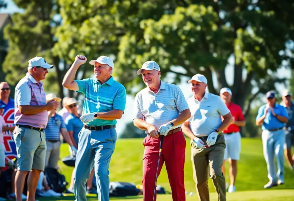 Senior golfers participating in a tournament on a sunny day