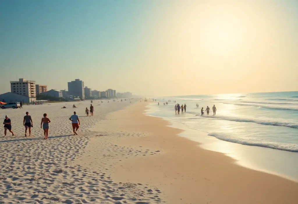 People enjoying the sunny shores of Myrtle Beach