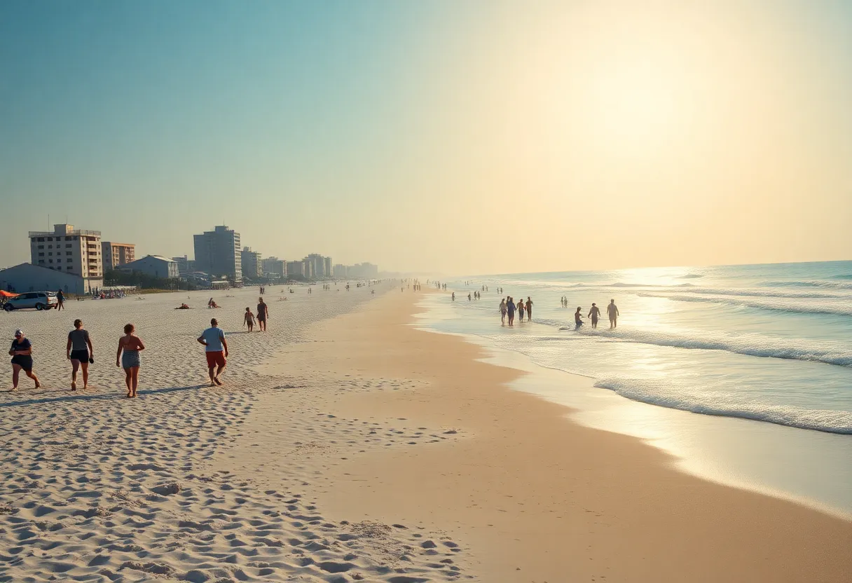 People enjoying the sunny shores of Myrtle Beach