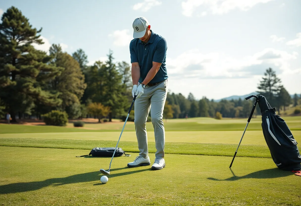 A golfer practicing short game skills on the course