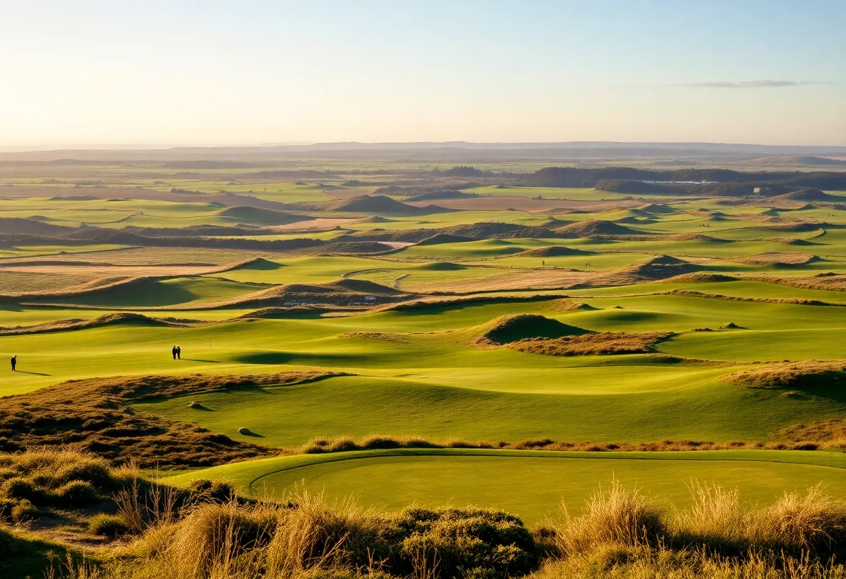 A scenic view of Trump Turnberry golf courses with players
