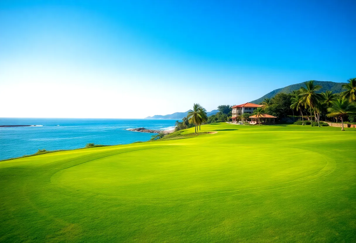 Golf course in Central Vietnam with lush fairways and ocean views