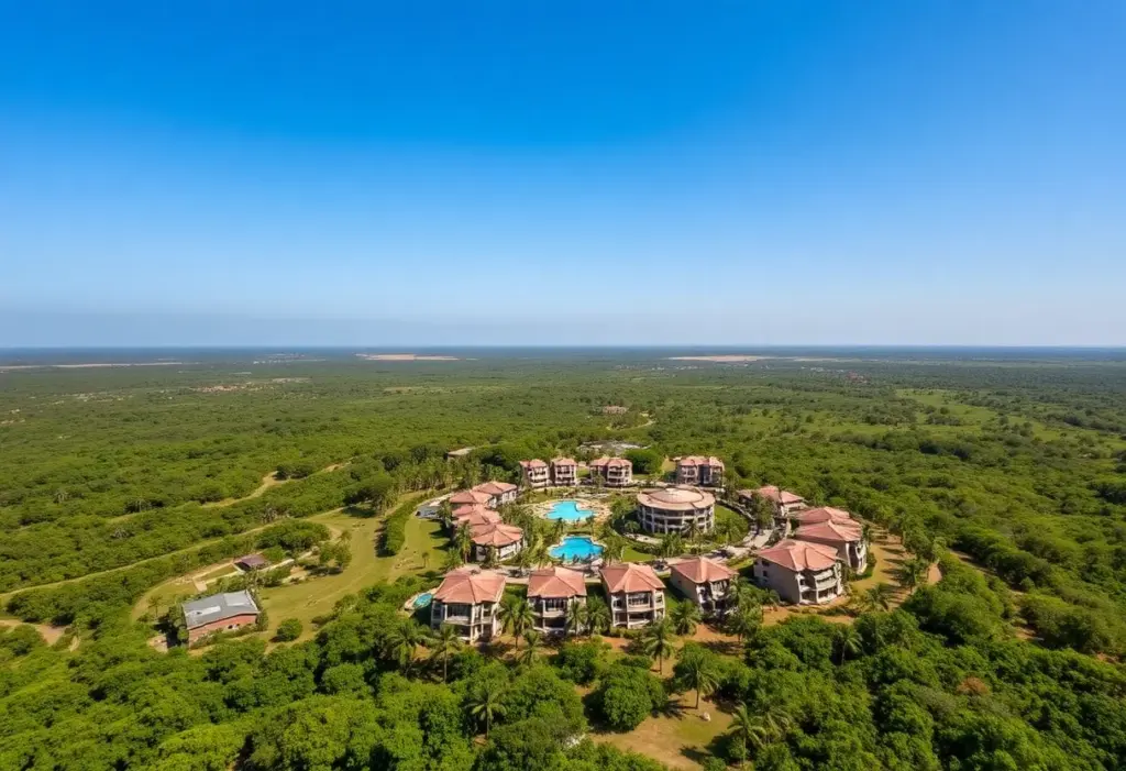 Aerial view of Vipingo Ridge with luxurious resorts and green landscapes