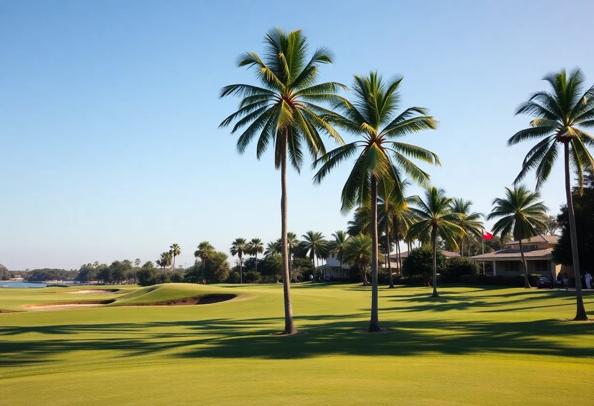 A golf course scene capturing the excitement of a women's championship win.