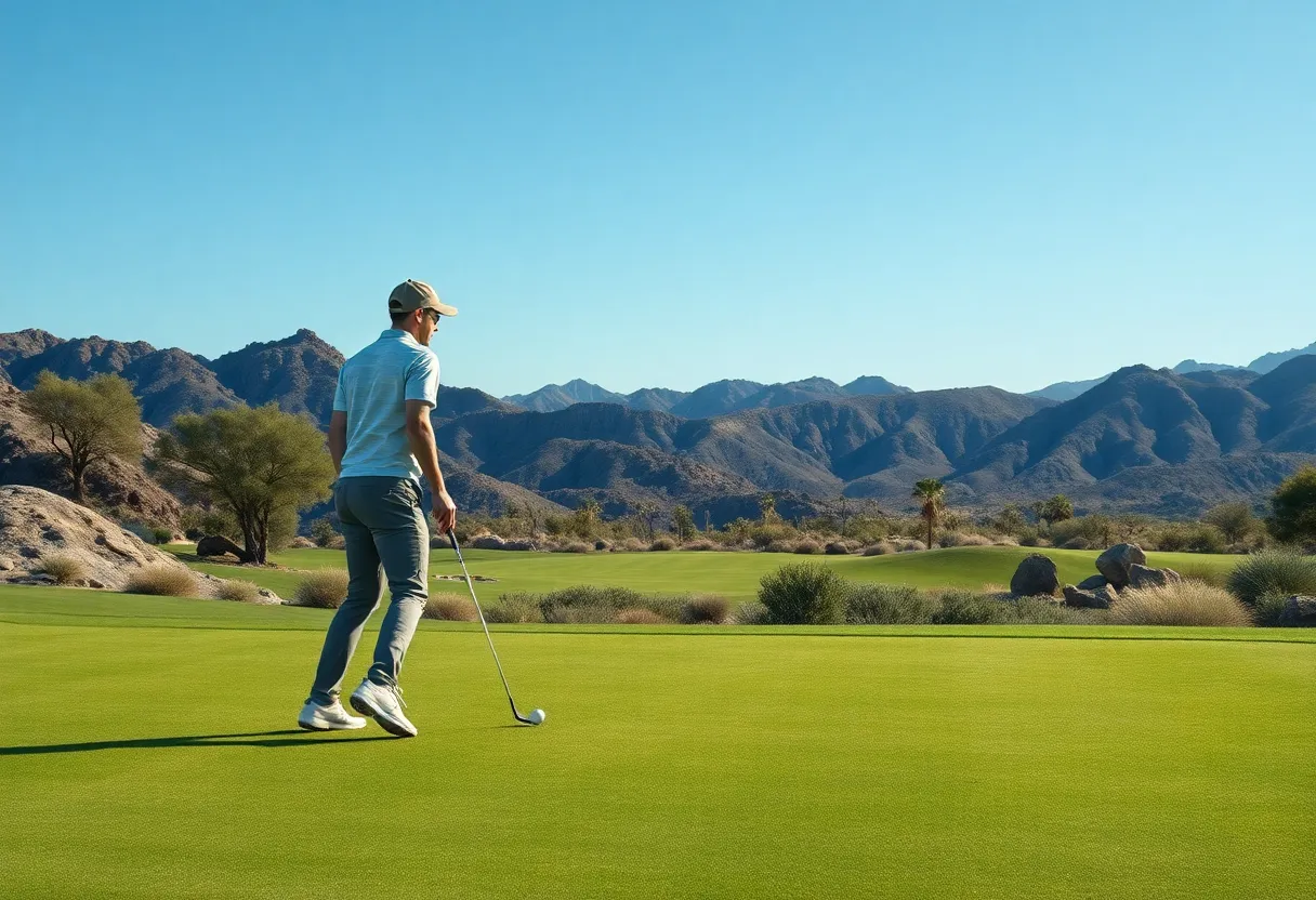 Young golfer competing at the Qatar Masters golf tournament.