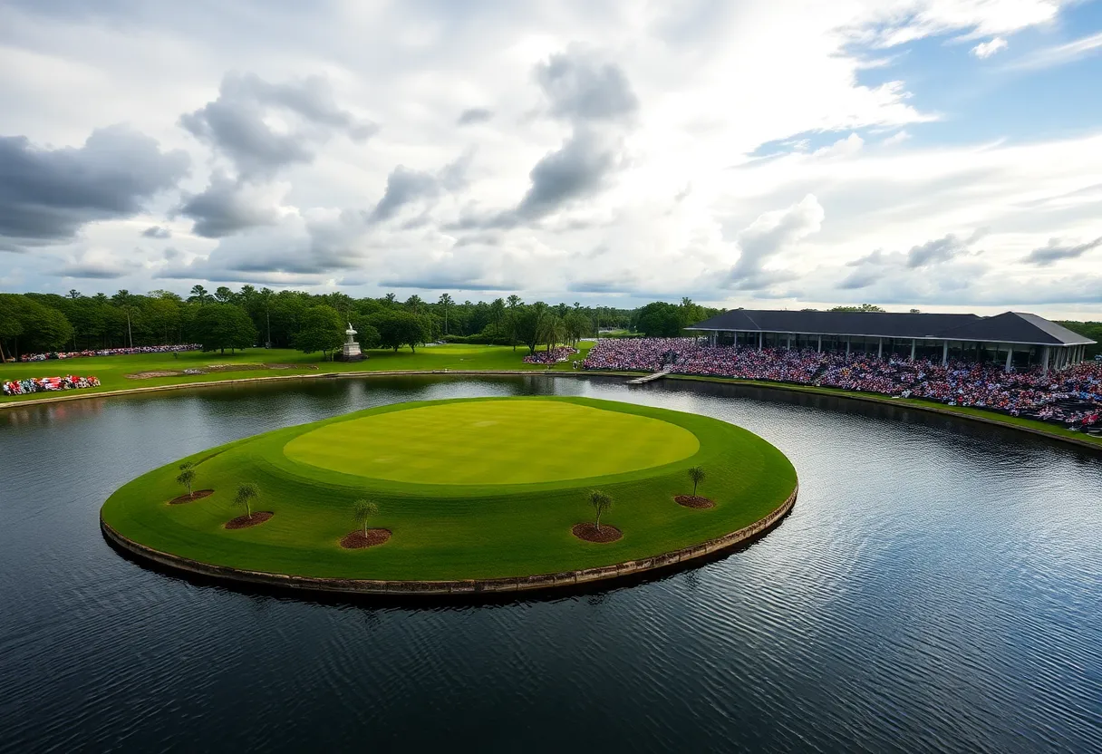 The iconic 17th hole at TPC Sawgrass, featuring the island green