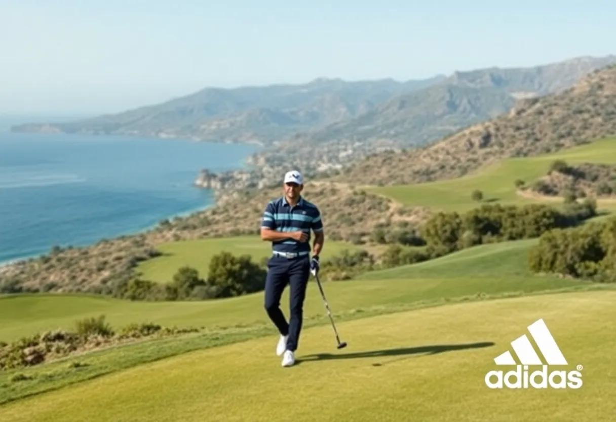 Stunning golf course at Costa Navarino featuring Adidas golf products