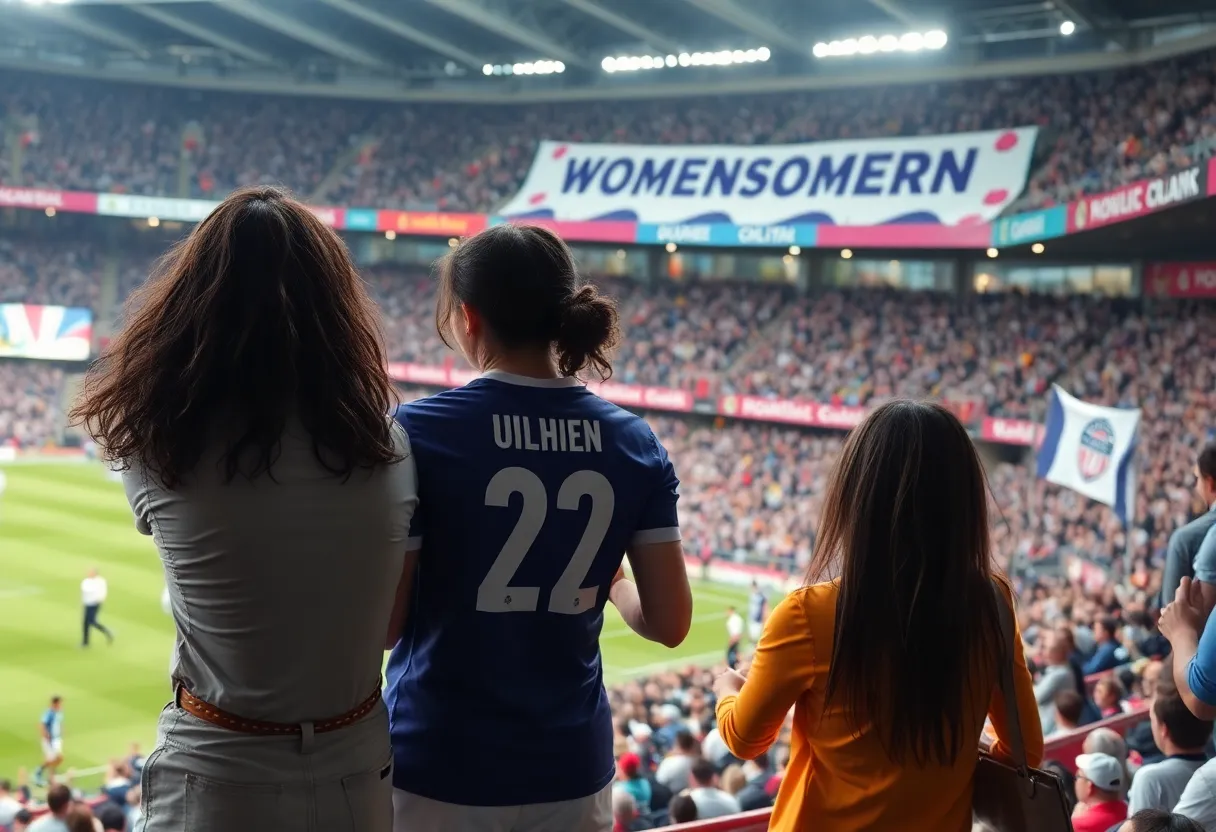 Fans supporting Altrincham FC Women during the International Women's Day match.