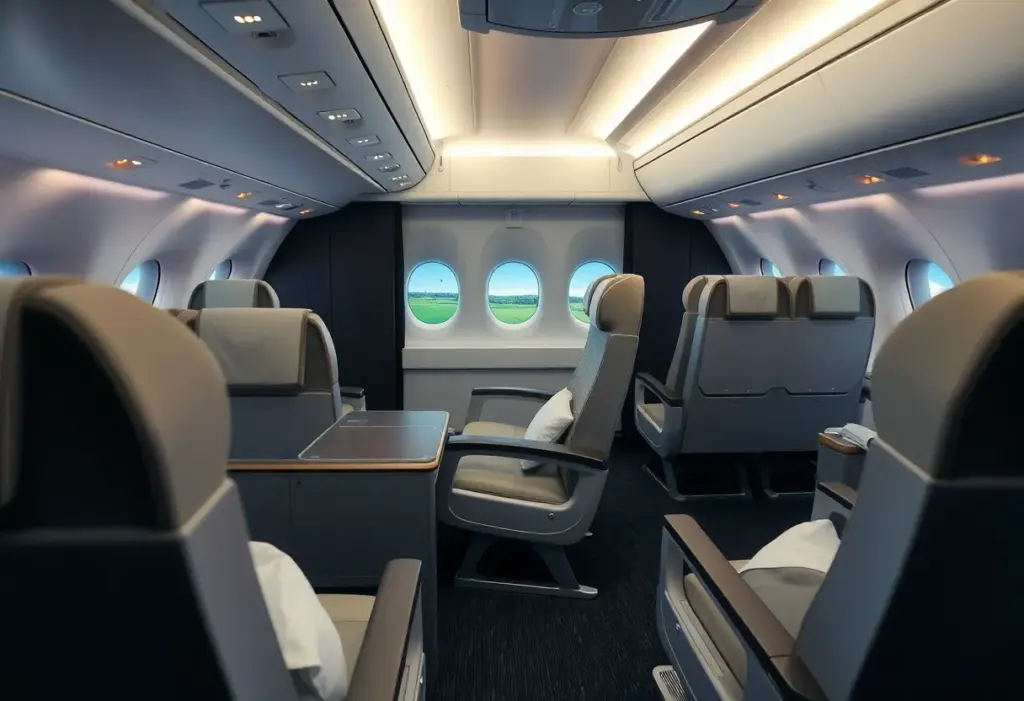 Interior of American Airlines flight with golf amenities