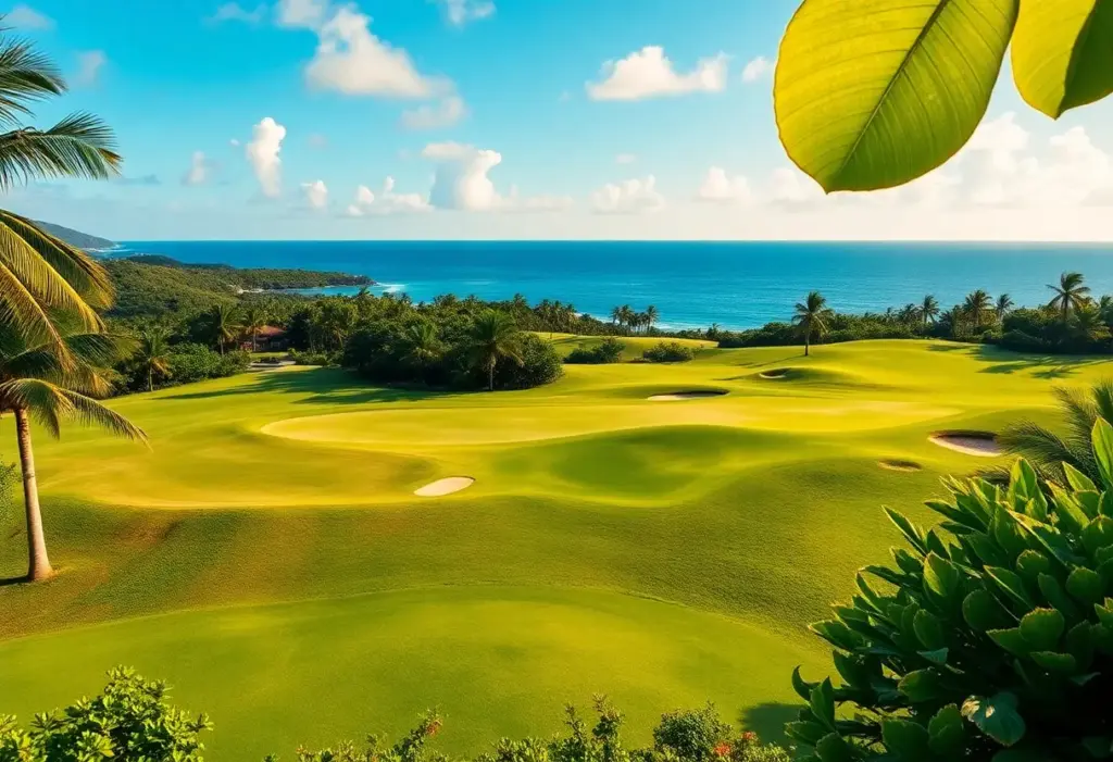 Stunning view of Apes Hill golf course with ocean backgrounds