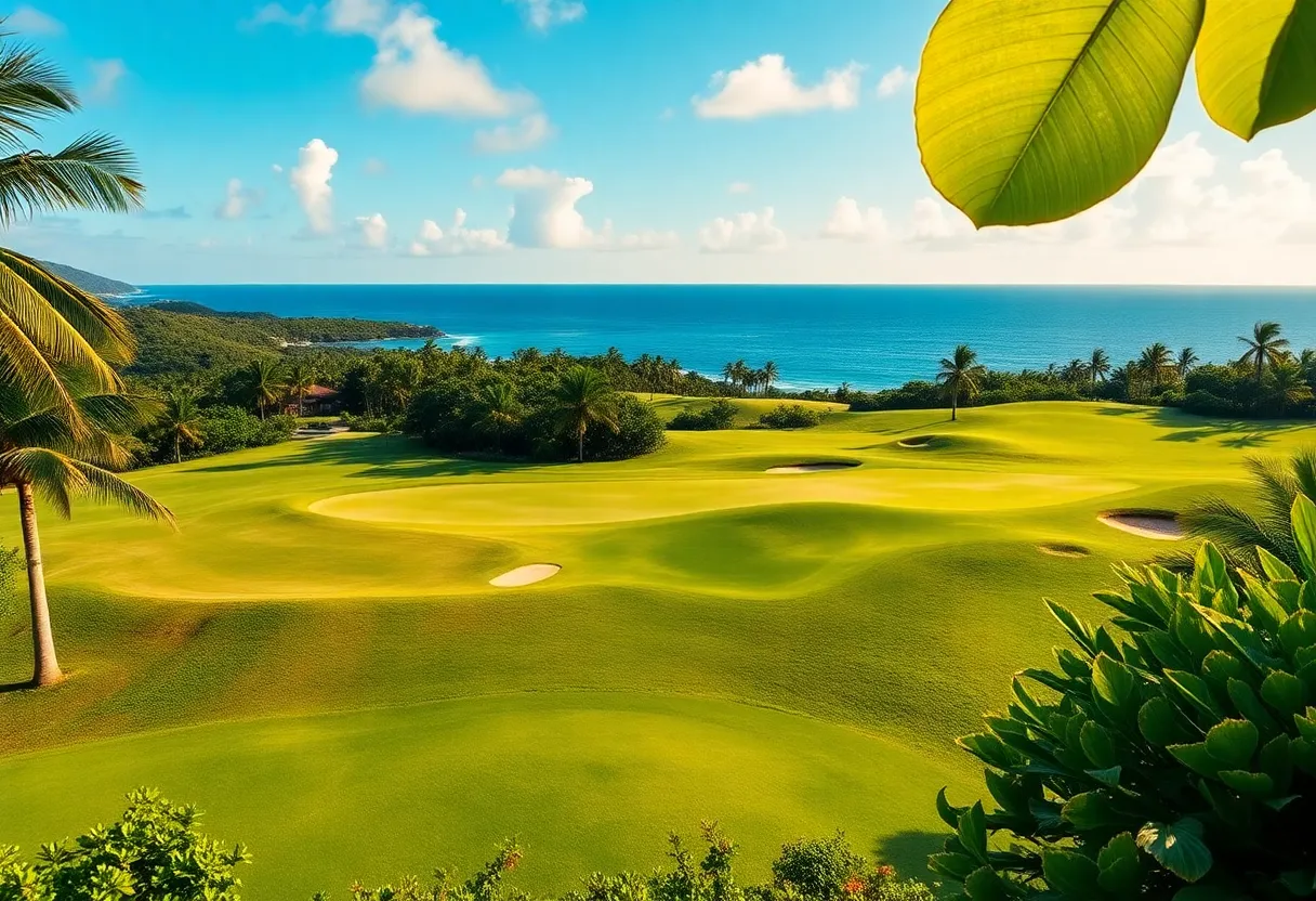 Stunning view of Apes Hill golf course with ocean backgrounds
