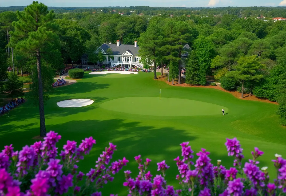 Golf course at Augusta National showcasing multiple holes with trees and lush greens.